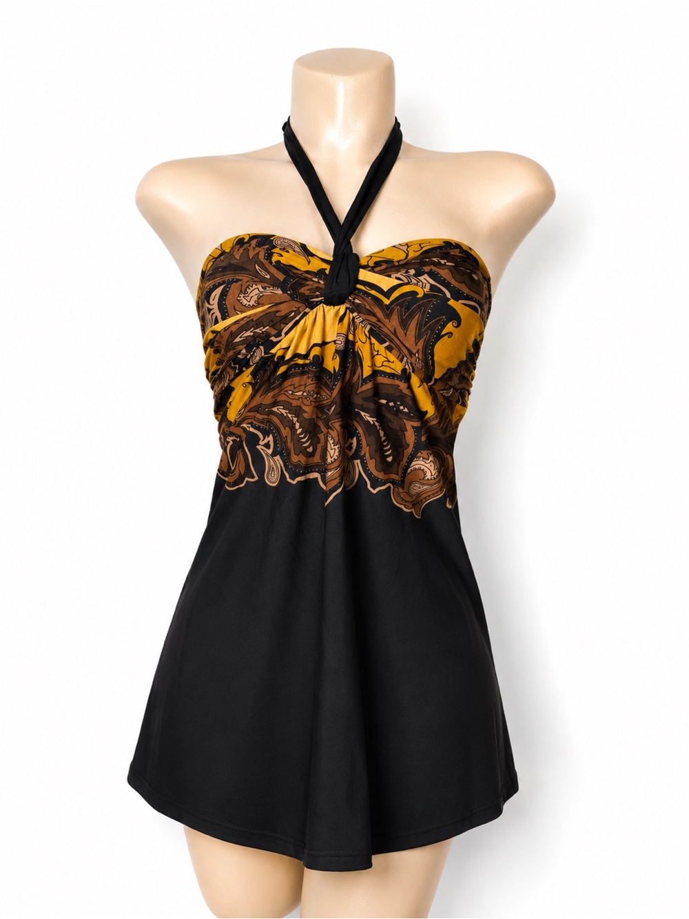 Le Château Black/Gold Peekaboo Padded Halter Tunic Top Boho Vacation Wear XS/S - Picture 2 of 6